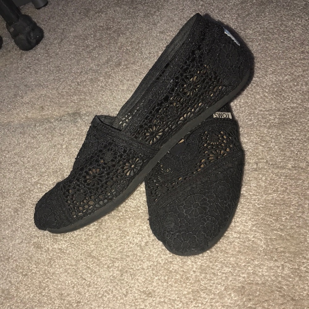 black TOMS crochet flats